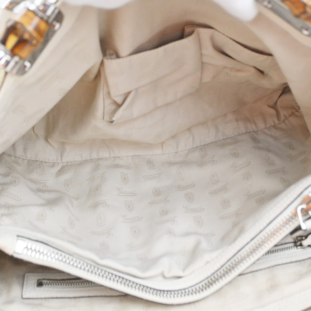 GUCCI Logo GG Pattern Hand Tote Bag Bamboo Canvas Leather Beige Italy 70CA985