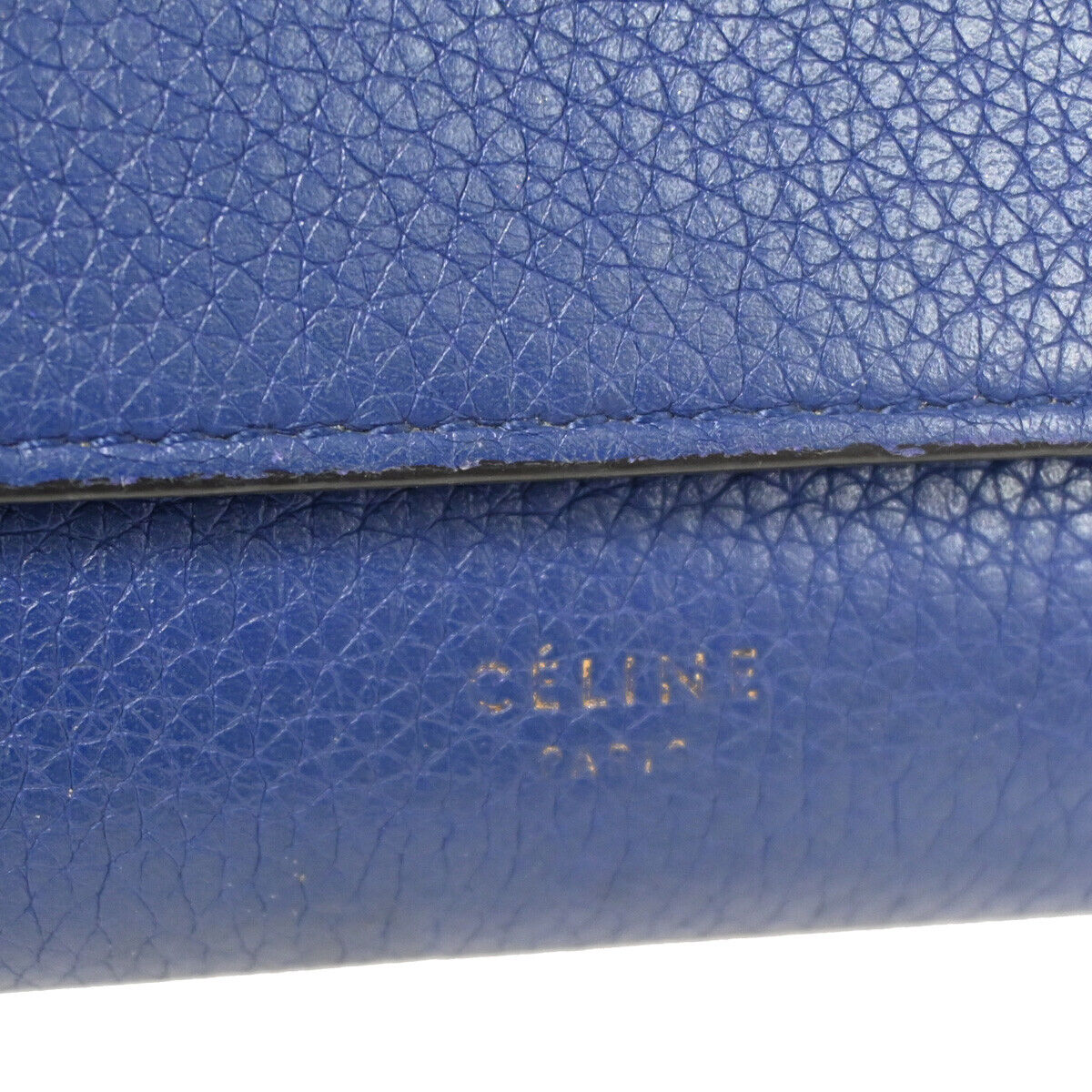 CELINE Logo Large Flap Long Bifold Wallet Purse Leather Blue Italy 01YB373