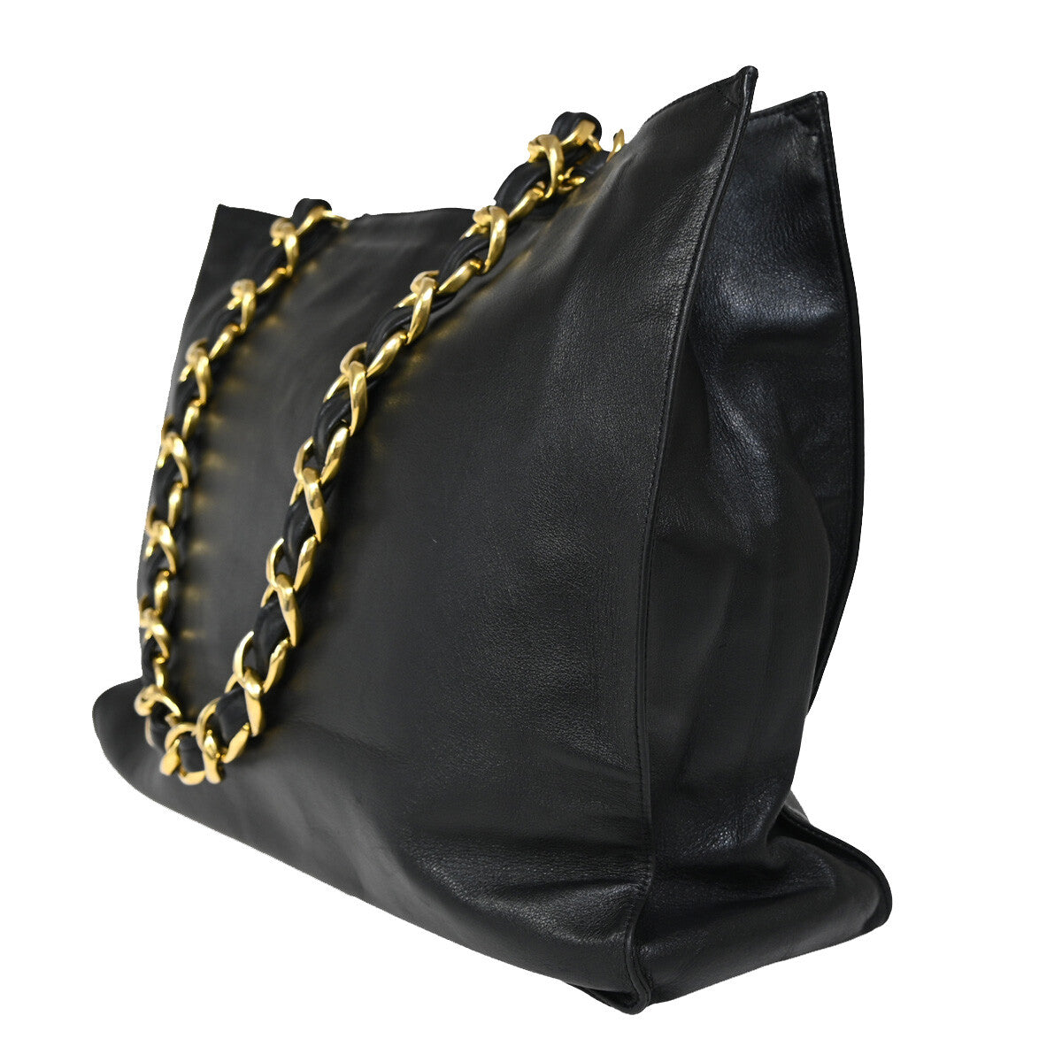 CHANEL CC Logo Chain Shoulder Tote Bag Leather Black GHW France 694RJ799