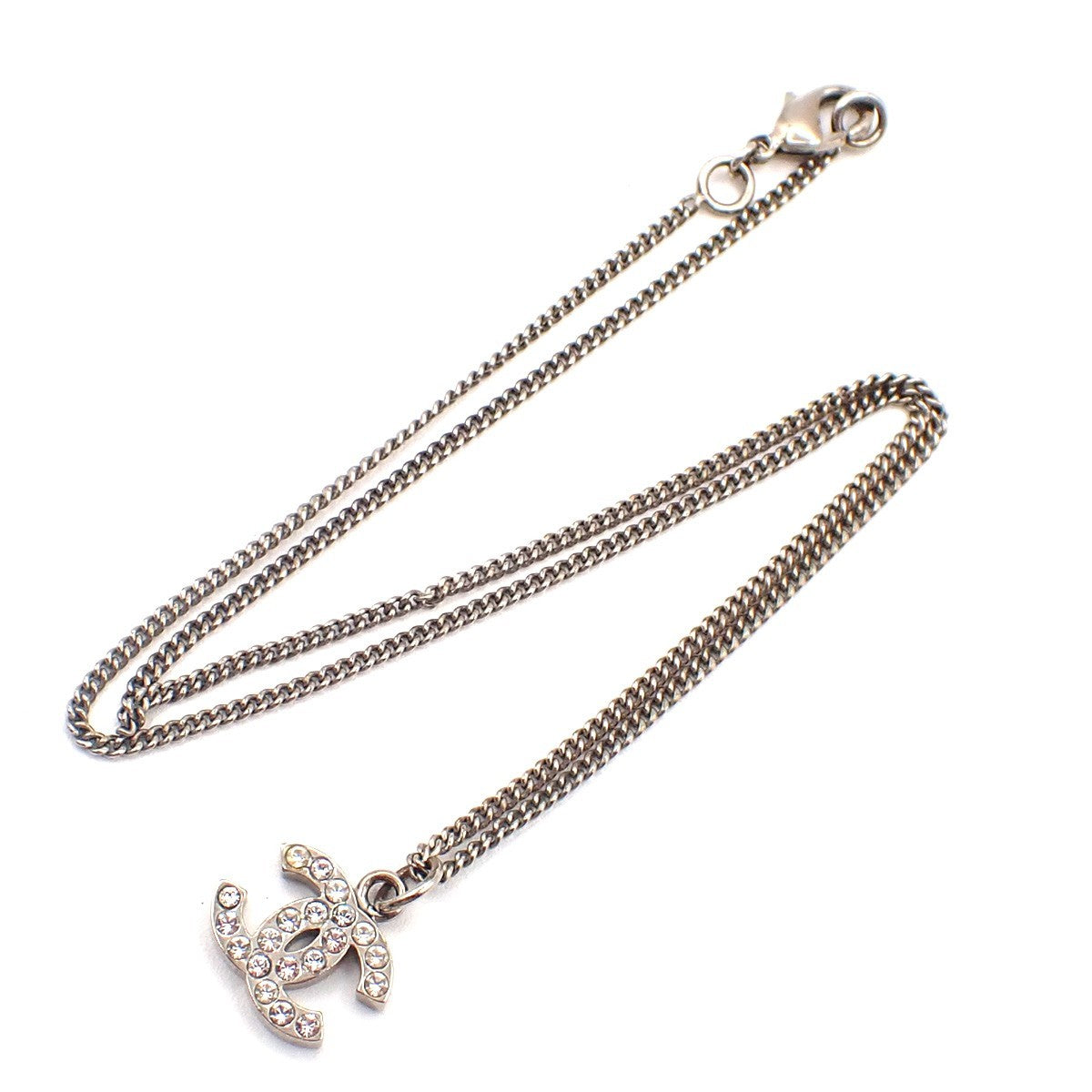 CHANEL CC Logo Rhinestone Chain Necklace Pendant B11V SHW Italy 87RQ025