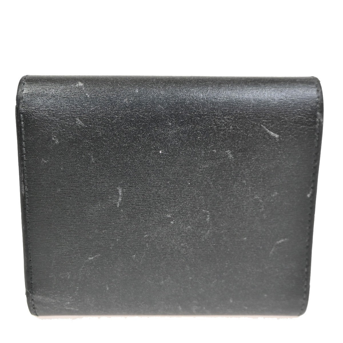 CELINE Triomphe Small Trifold Wallet Purse Leather Black GHW 31TA346