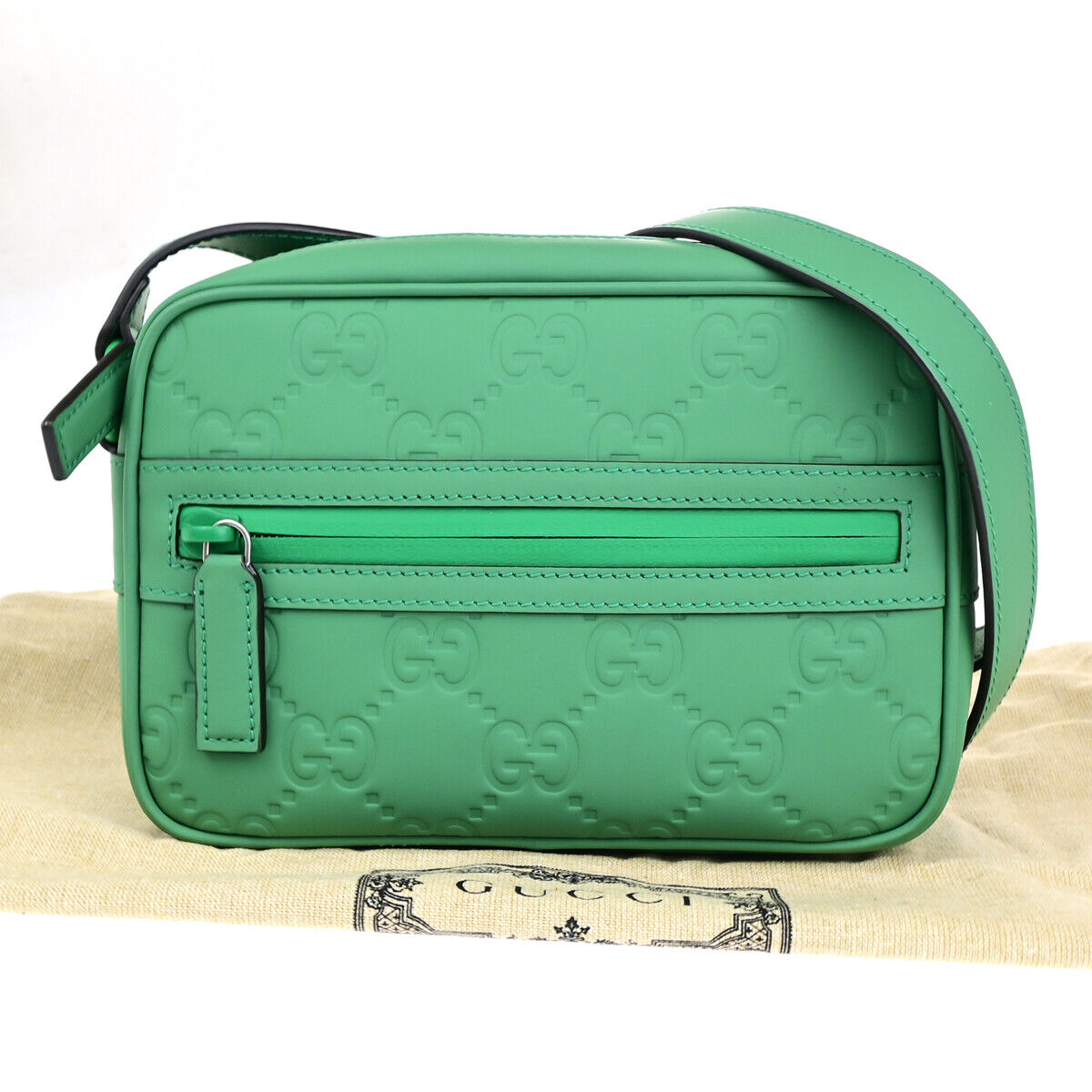 GUCCI Logo GG Rubber Effect Leather Mini Shoulder Bag Green Italy 602RK729