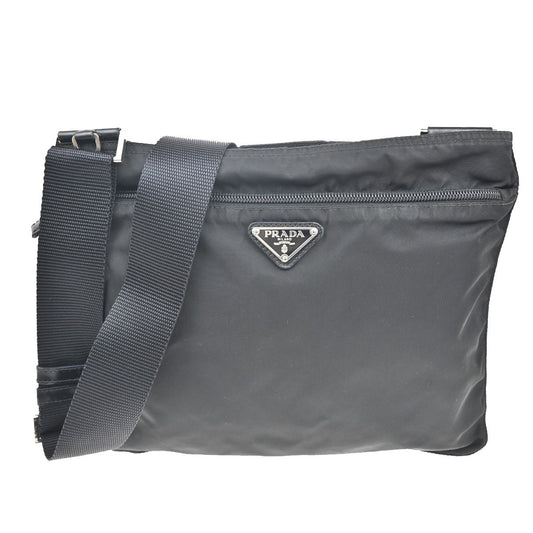 PRADA Plate LOGO Tessuto Crossbody Shoulder Bag Nylon Leather Black SHW 84KC117