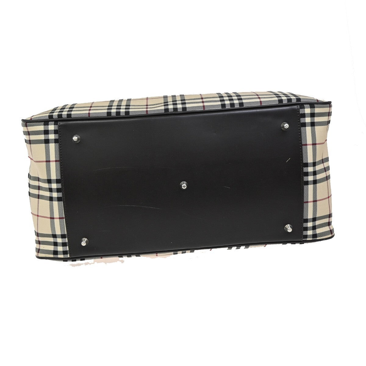 BURBERRY Logo Nova Check Boston Hand Bag Canvas Leather Beige Brown 30FB778