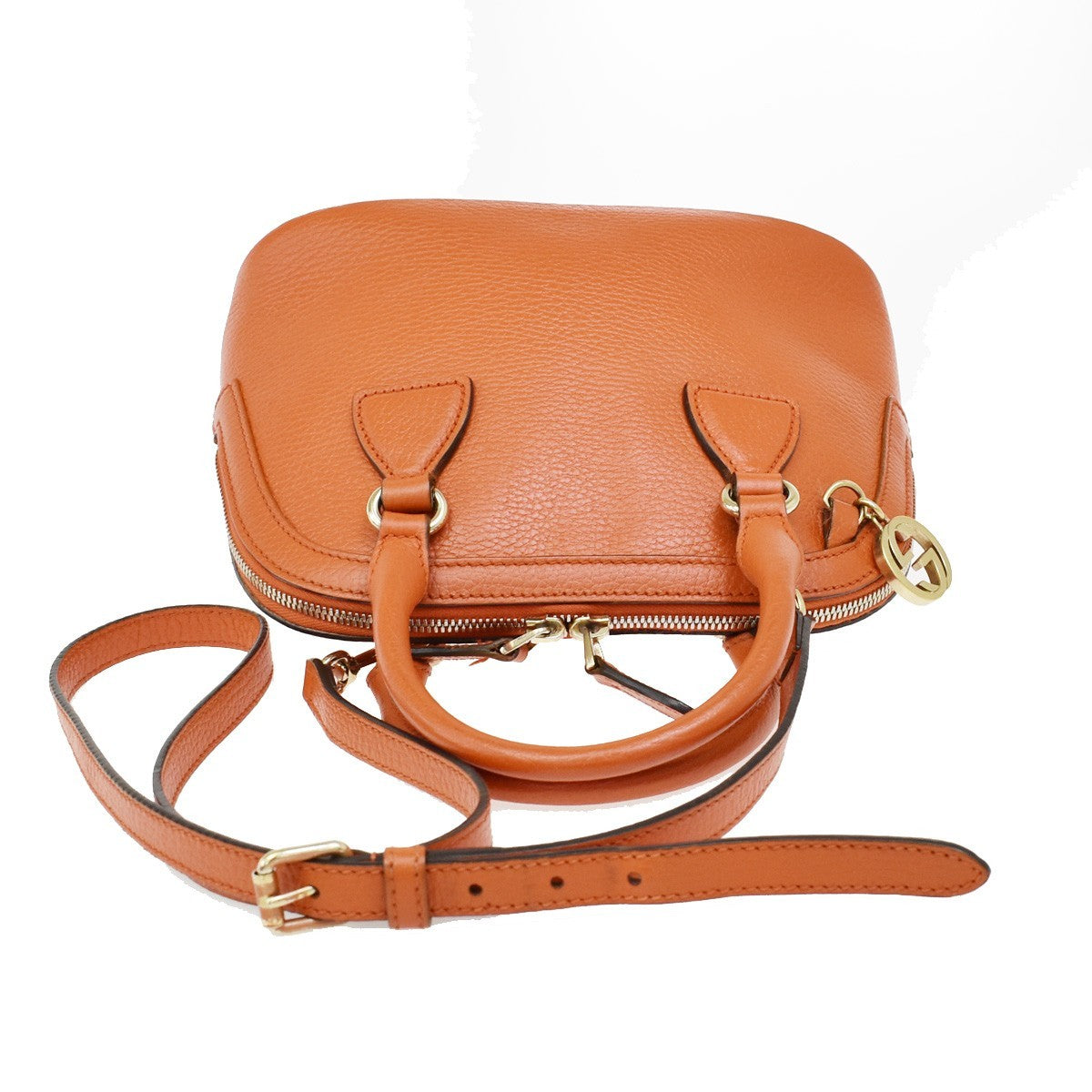 GUCCI Logo Interlocking G 2Way Shoulder Hand Bag Leather Orange GHW 93KB068
