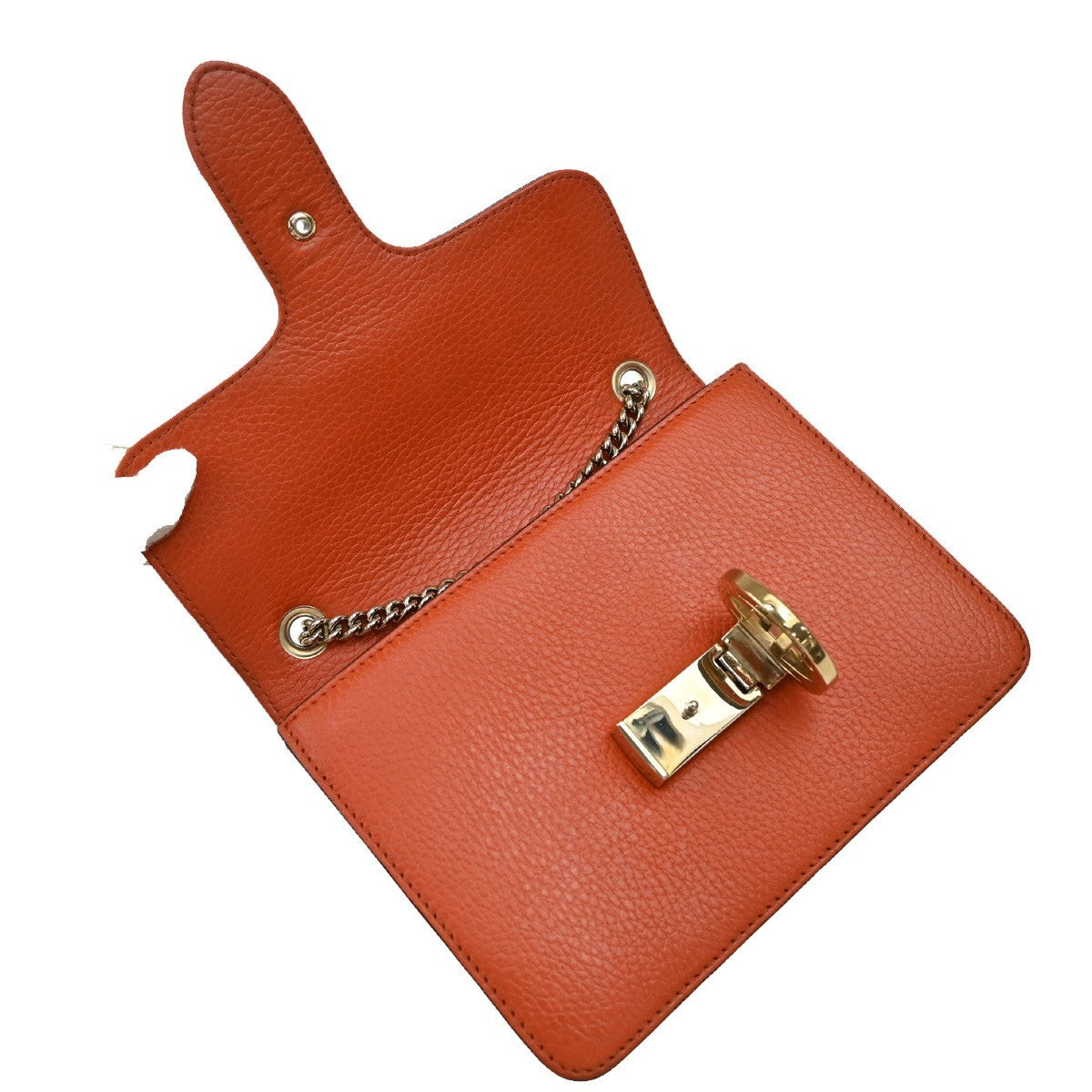 GUCCI Logo Interlocking G Chain Mini Shoulder Bag Leather Orange GHW 58KP125