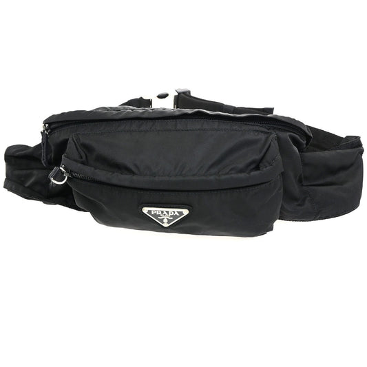 PRADA MILANO Logo Tessuto Bum Bag Nylon Canvas Black SHW Italy 82CB051