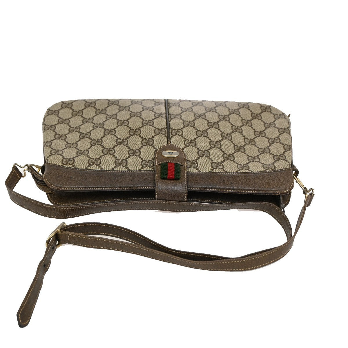 GUCCI GG Pattern Sherry Shoulder Bag PVC Leather Brown Beige GHW Italy 04DA034