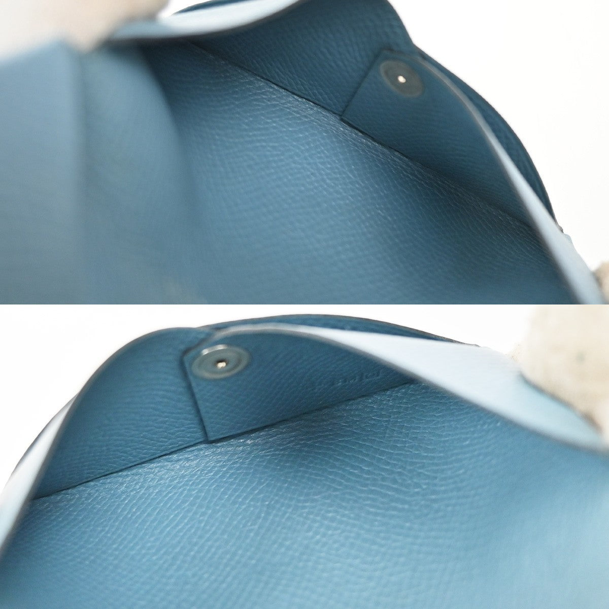 HERMES Logo Calvi Card Case Chevre Mysore Leather Blue SHW France 64RP165