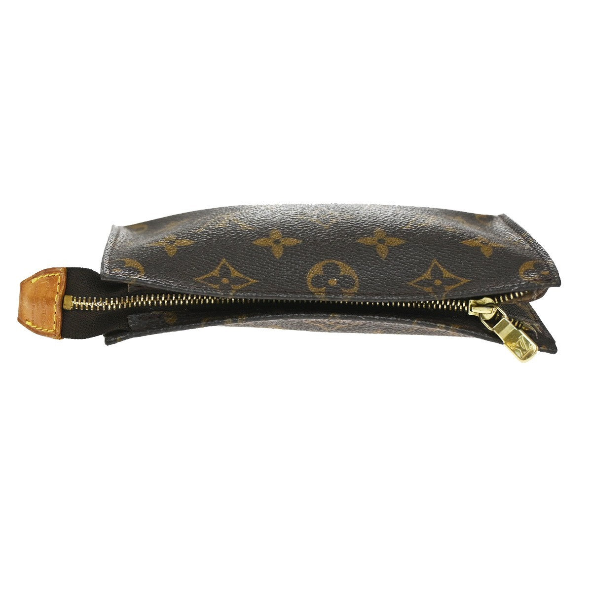 LOUIS VUITTON LV Logo Bucket PM Pouch Bag Monogram Leather Brown Gold 05KC984