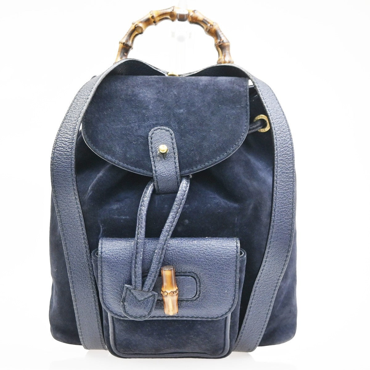 GUCCI Bamboo Logo 2way Back Pack Bag Suede Leather Navy Blue GHW Italy 38MA494