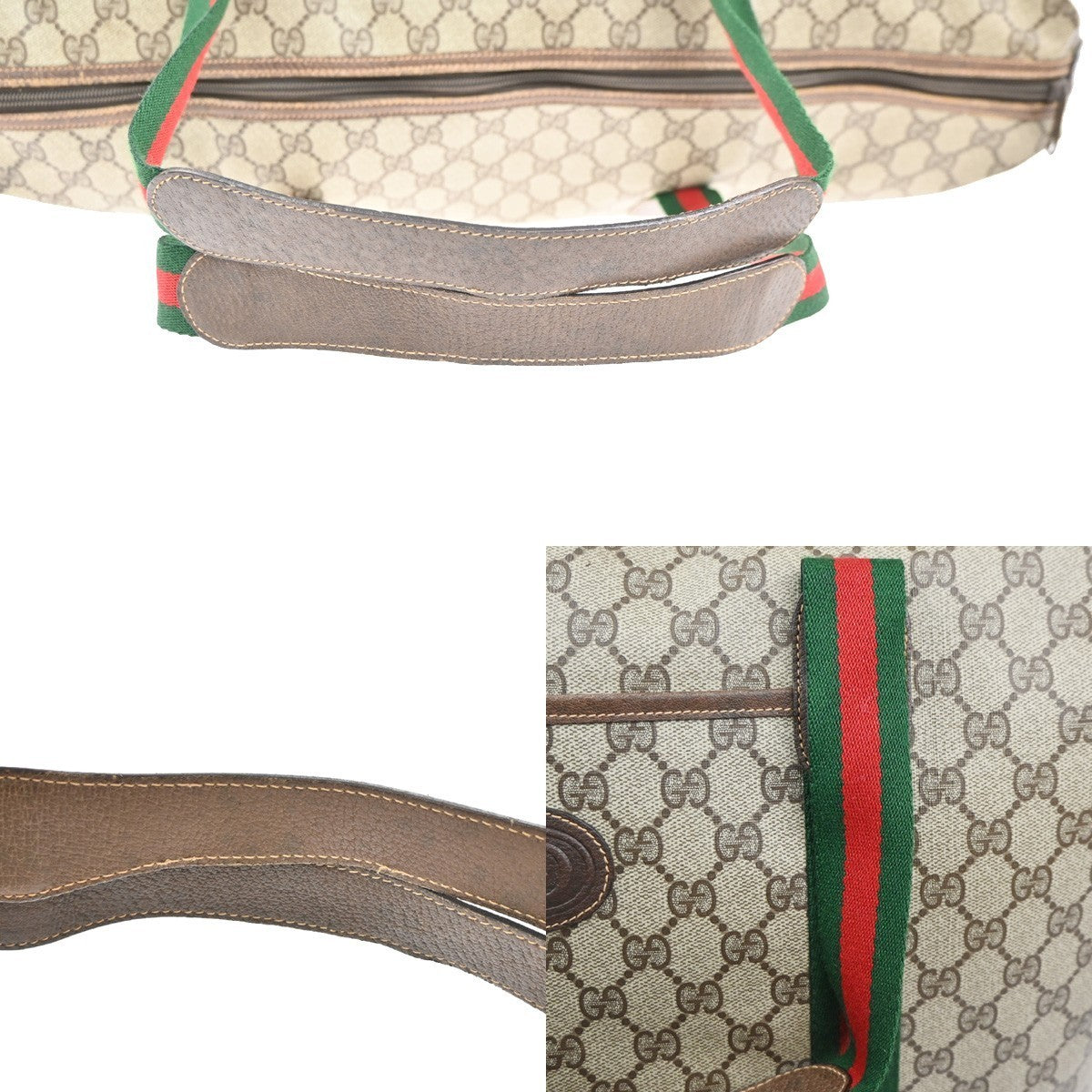 GUCCI Logo GG Sherry Line Boston Hand Bag PVC Leather Beige Italy 32MA454