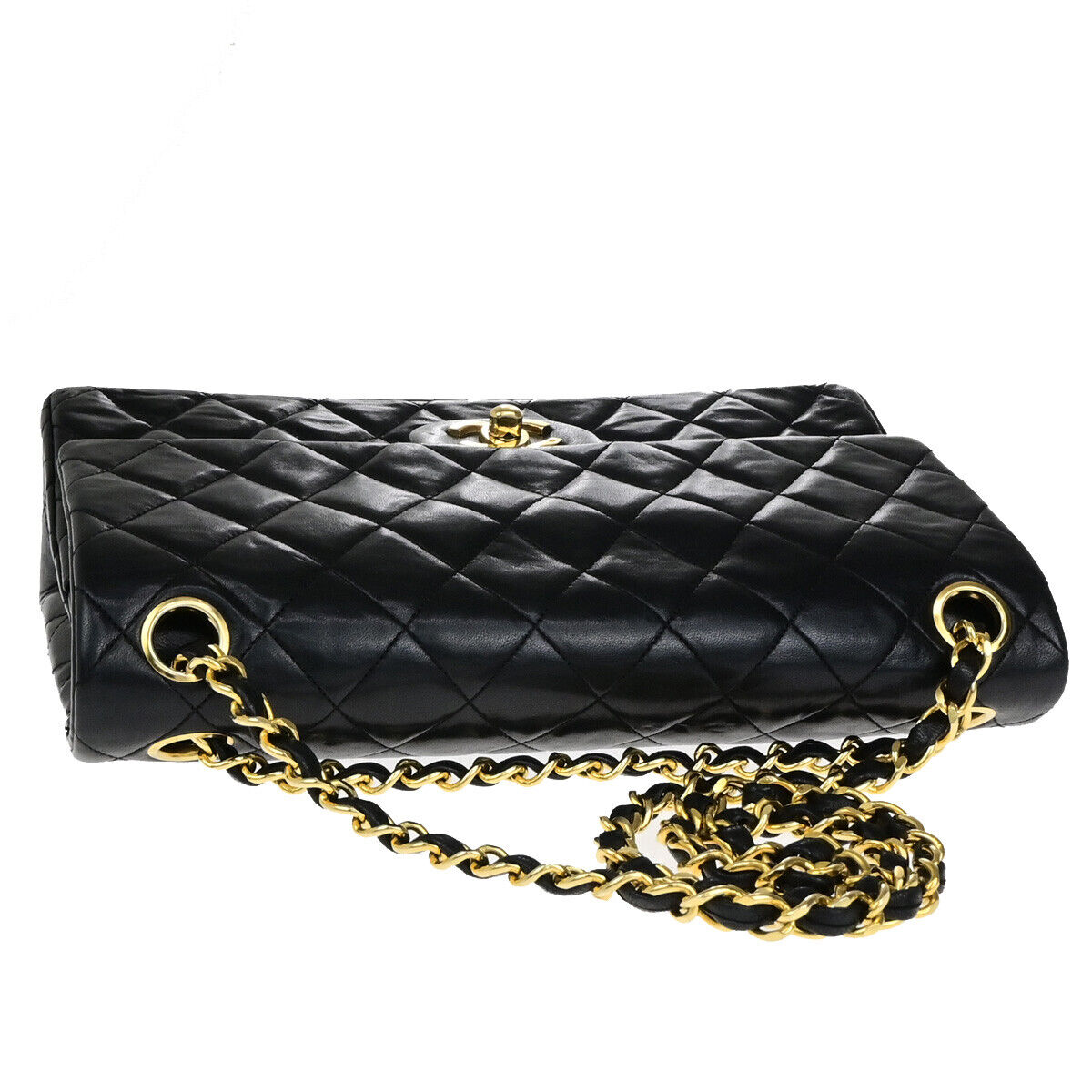 CHANEL CC Matelasse 25 Double Flap Chain Shoulder Bag Leather Black GHW 351RK767