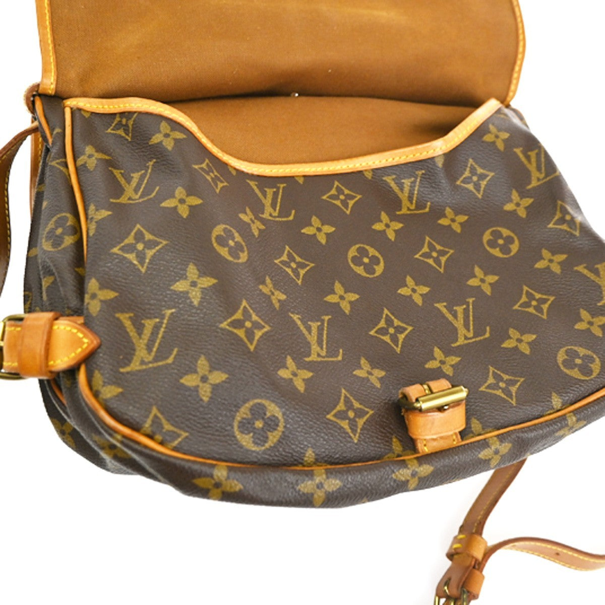 LOUIS VUITTON Logo Saumur 30 Shoulder Bag Monogram Leather Brown M42256 82YJ182