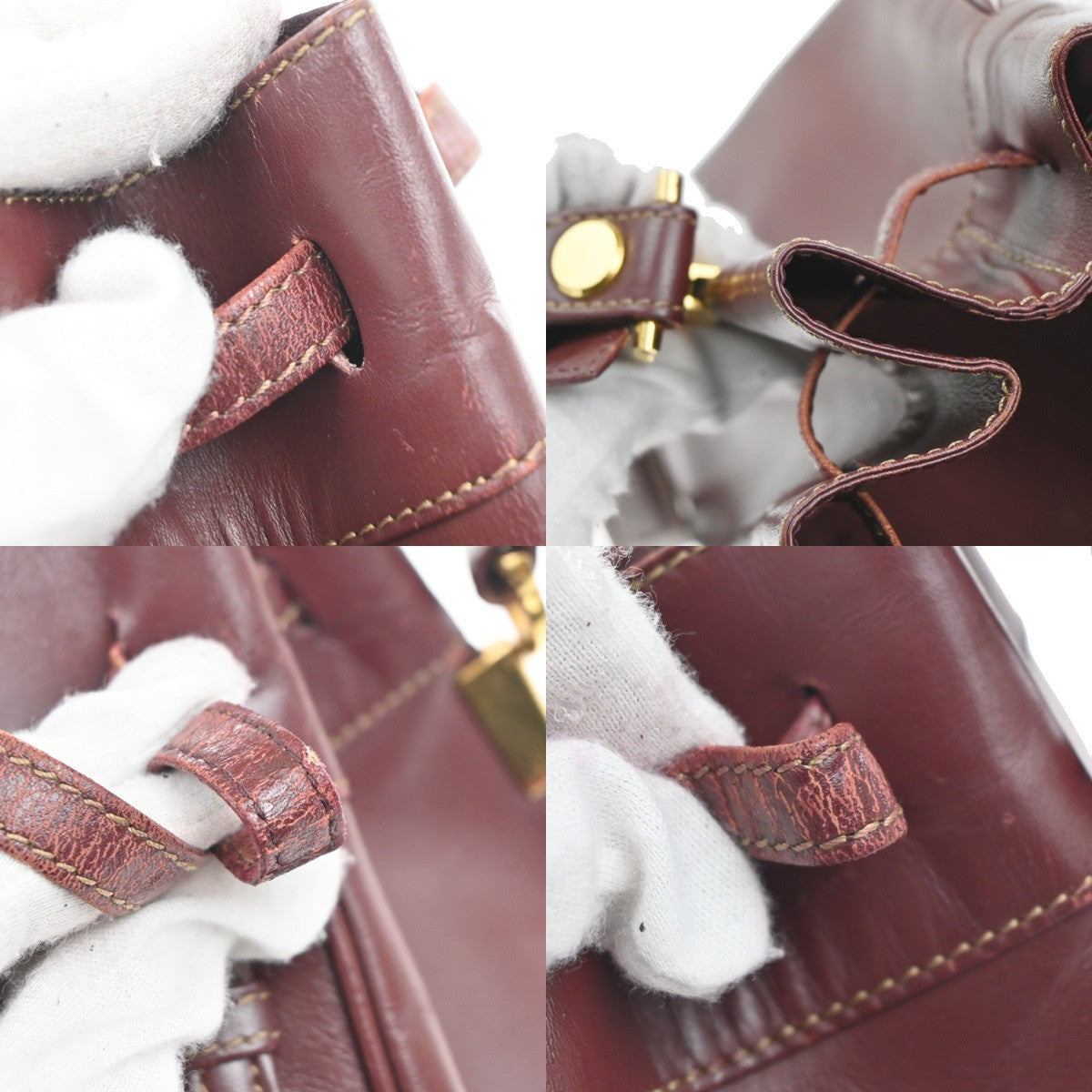 CARTIER Logo Must Line Shoulder Bag Leather Red Burgundy GHW Spain 04KC591