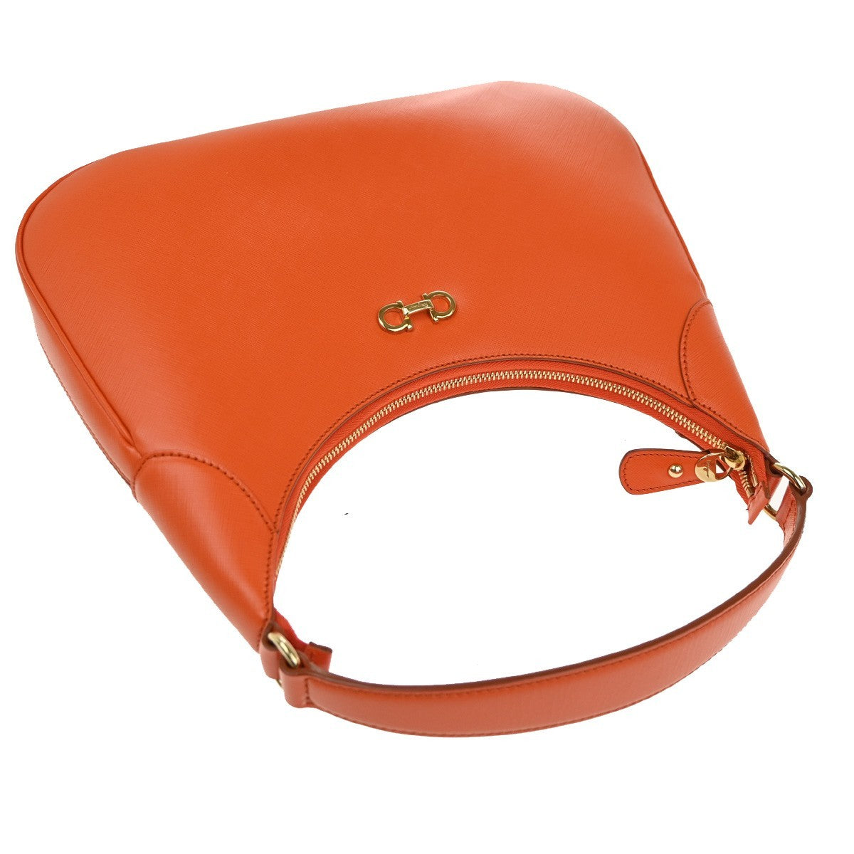 SALVATORE FERRAGAMO Gancini Logo Shoulder Bag Leather Orange GHW Italy 72RL709