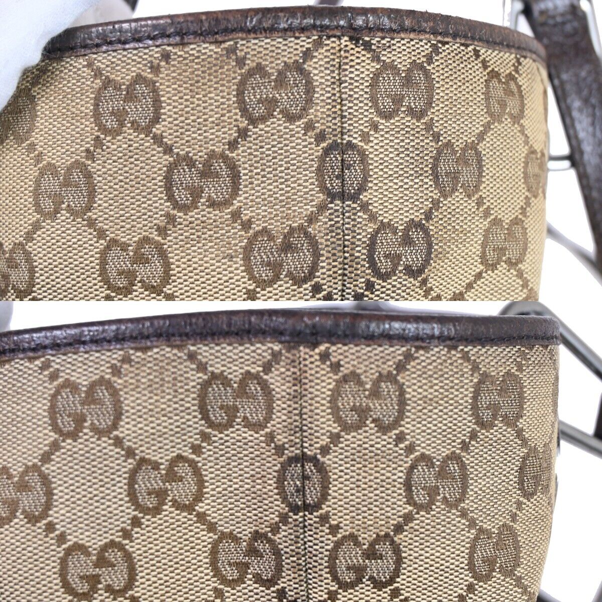 GUCCI Logo GG Pattern Shoulder Bag Canvas Leather Brown Silver Italy 61ED285