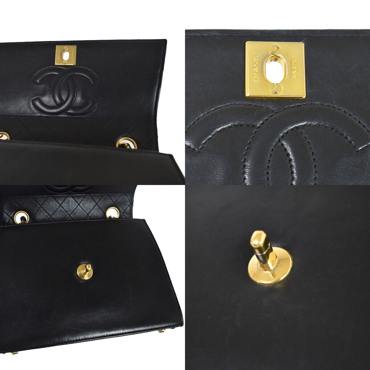 CHANEL CC Matelasse Chain Shoulder Bag Pouch Leather Black GHW Vintage 382RH612