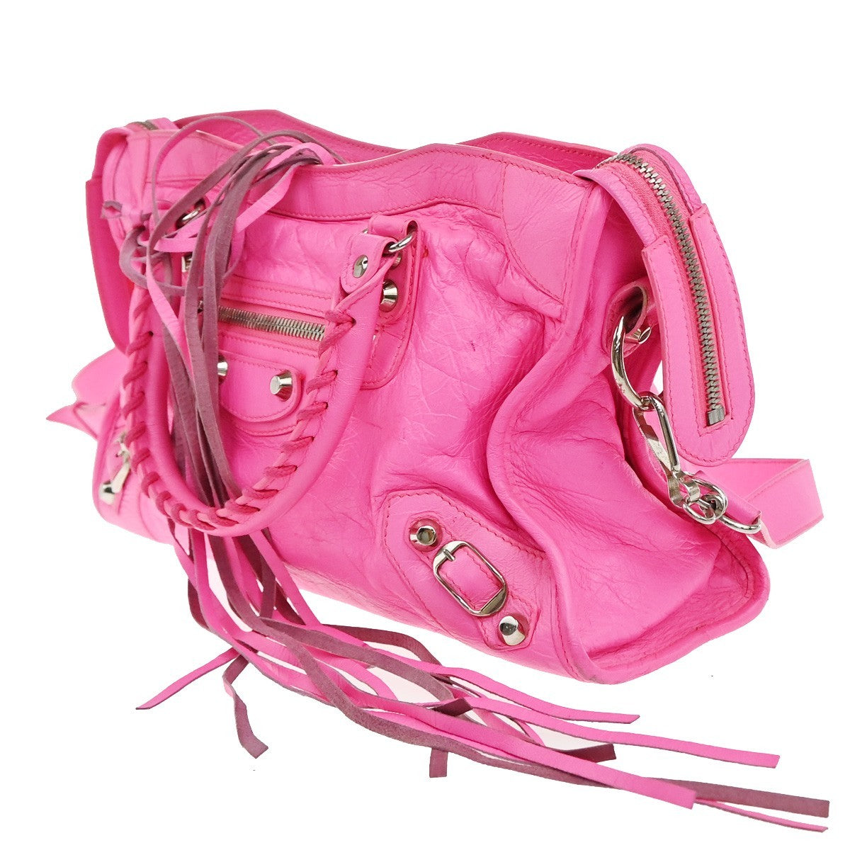 BALENCIAGA City 2Way Shoulder Hand Bag Leather Neon Pink SHW 689RP122