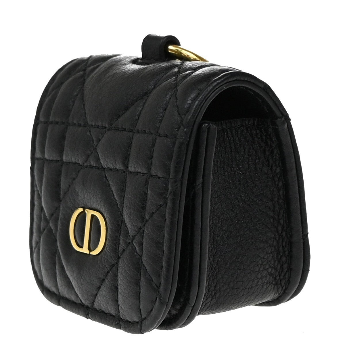 CHRISTIAN DIOR Logo Lady Cannage Air Pods Case Leather Black GHW Italy 82RF260