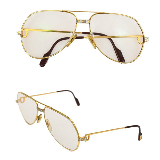 CARTIER Logos Glasses Eye Wear Metal Plastic Gold Bordeaux 32RL614