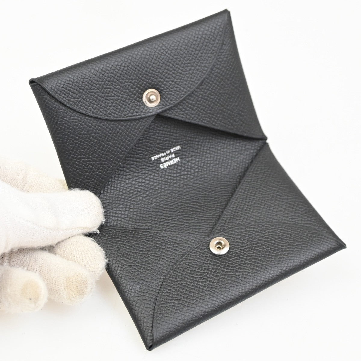 HERMES Logo Calvi Card Case Epsom Leather Black SHW France 72LC614