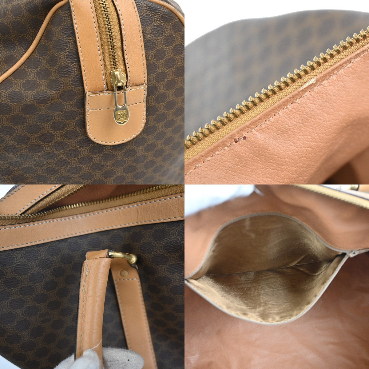 CELINE Logo Macadam Pattern Hand Boston Bag PVC Leather Brown Beige GHW 60DA044