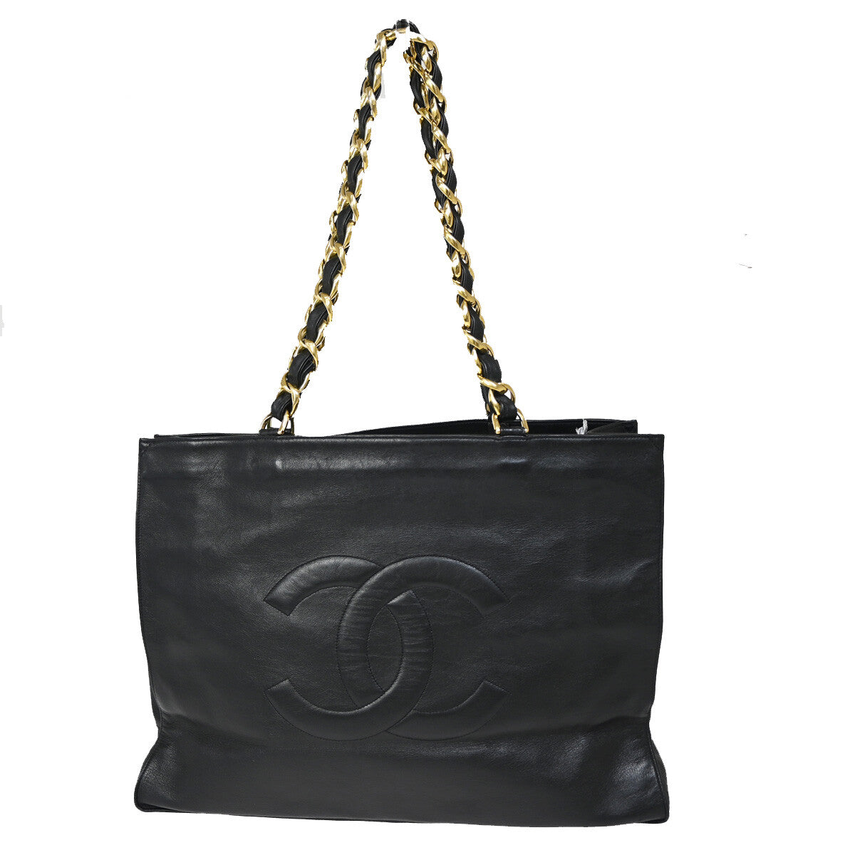 CHANEL CC Logo Chain Shoulder Tote Bag Leather Black GHW France 694RJ799