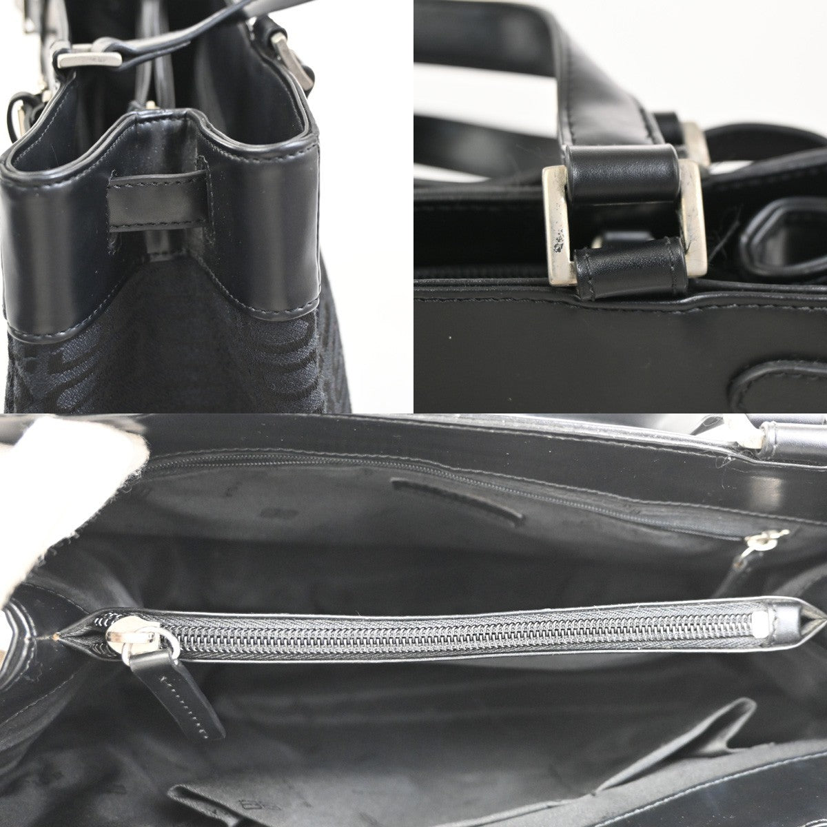BALENCIAGA Logo BB Pattern Hand Tote Bag Canvas Leather Black SHW 67ZA251