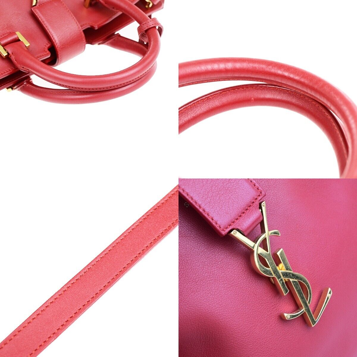 SAINT LAURENT YSL Logo Cabas 2 Way Hand Bag Leather Red GHW Italy 29EC867