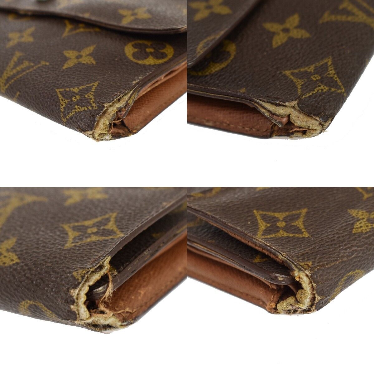 LOUIS VUITTON 2 Set Bifold Trifold Wallet Purse Monogram Leather Brown 01YA947