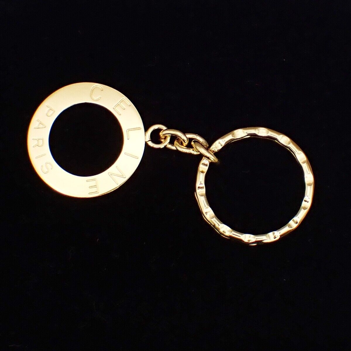 CELINE Logo Circle Ring Key Chain Gold Accessory 07KA376