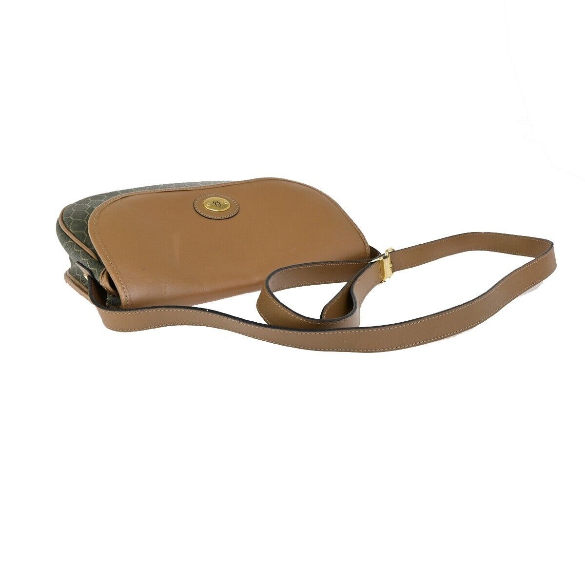CHRISTIAN DIOR Logos Honeycomb Shoulder Bag PVC Leather Brown Gold 36FB184
