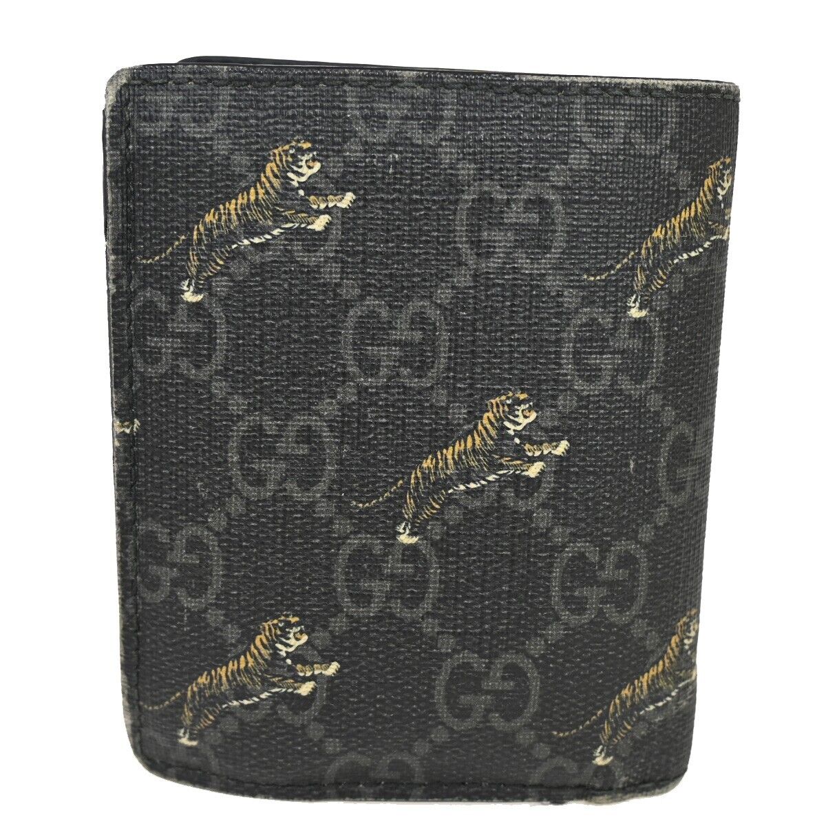 GUCCI Logo GG Pattern Tiger Bifold Wallet Purse Supreme Leather Black 09YD729
