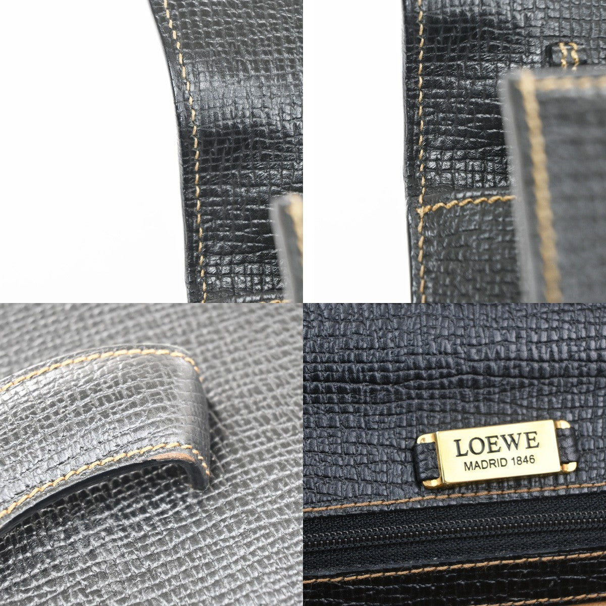 LOEWE Logo Barcelona Shoulder Hand Bag Leather Black GHW Spain 87YH942