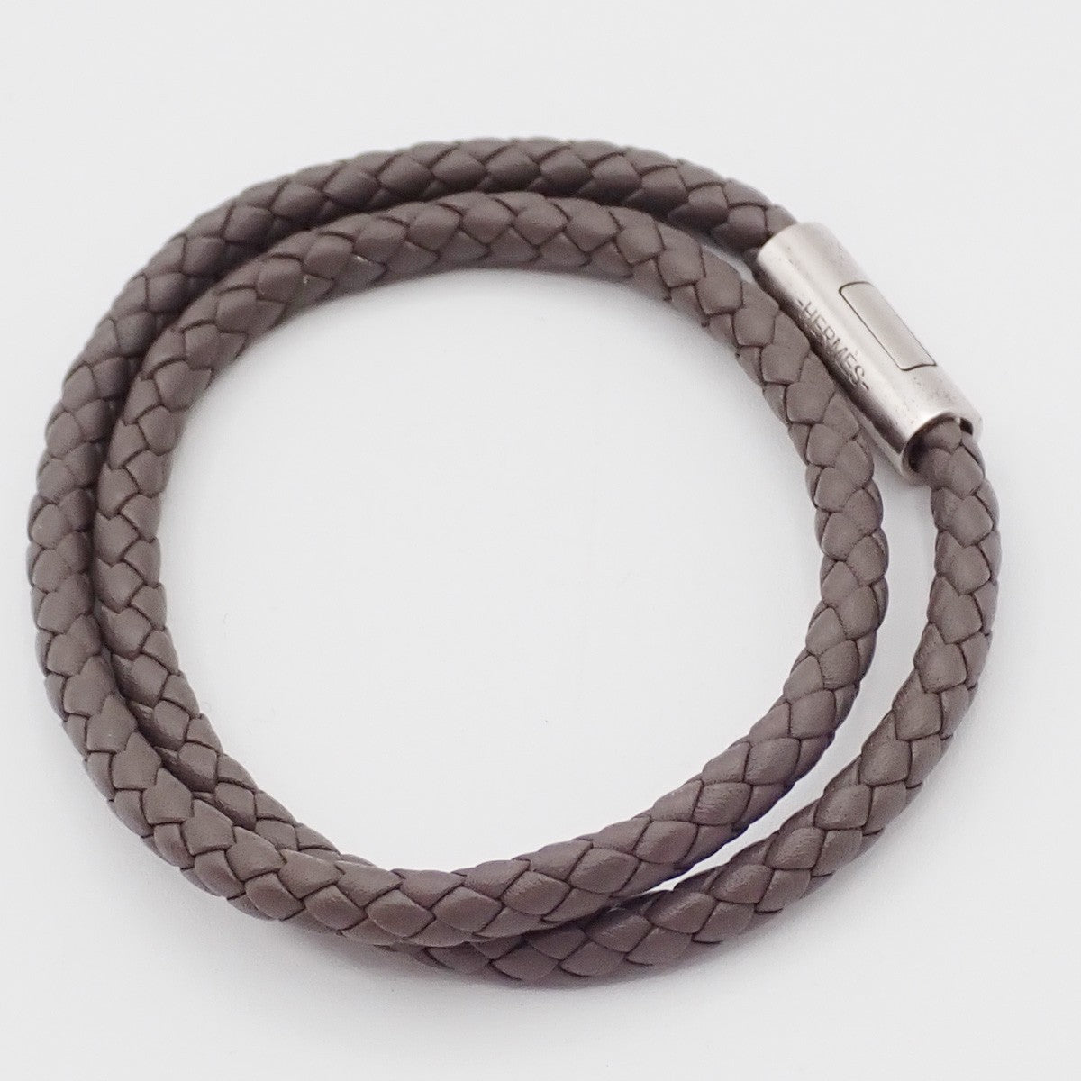 HERMES Goliath Bracelet Double Tour bracelet Leather Gray SHW Italy 69YH871