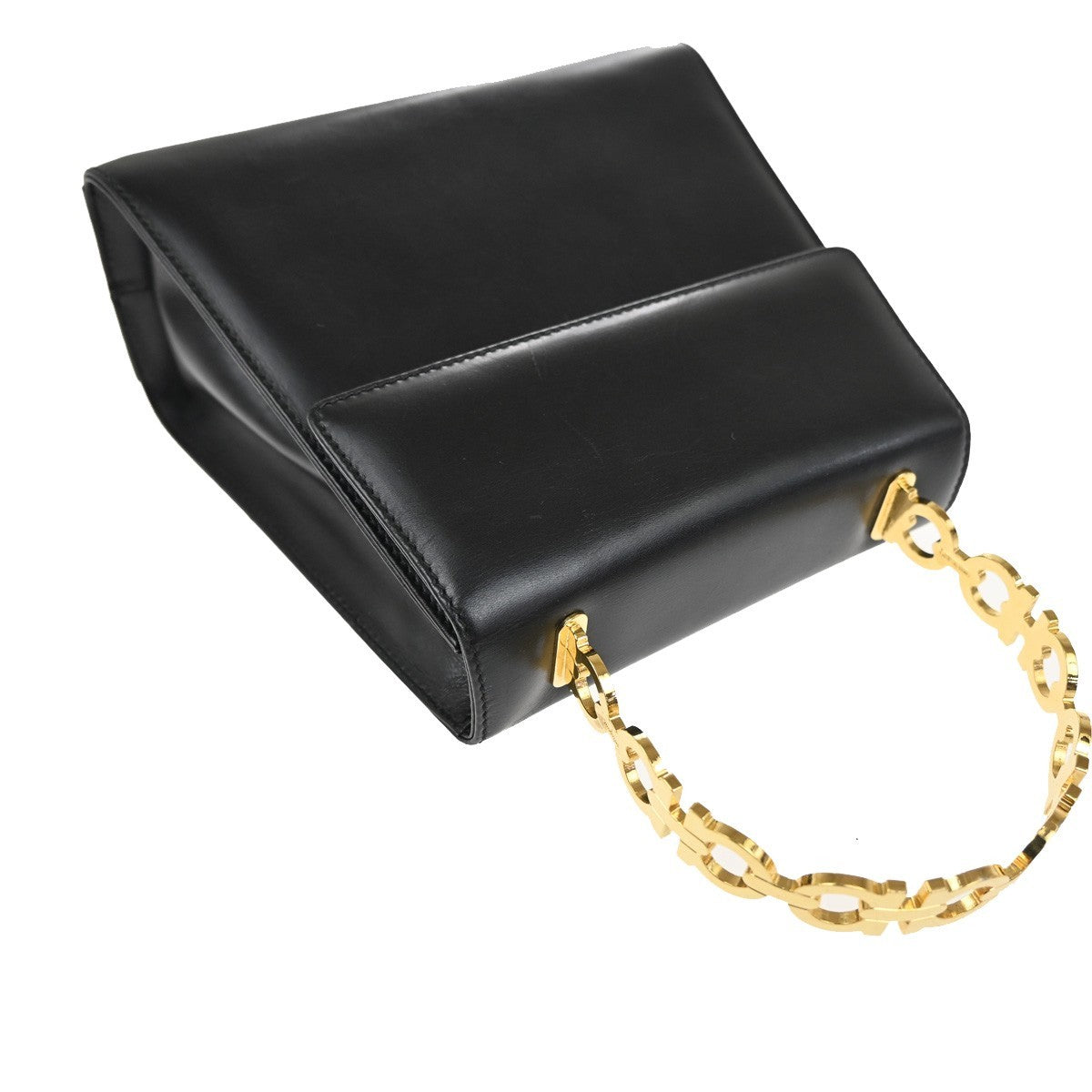 SALVATORE FERRAGAMO Gancini Hand Bag Leather Gold Black Italy 80TA466
