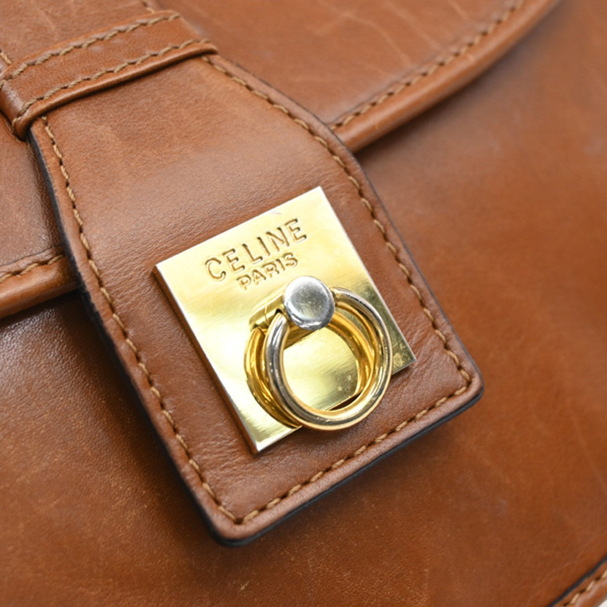 CELINE Logo Shoulder Bag Leather Brown GHW Made In Italy 02FC143