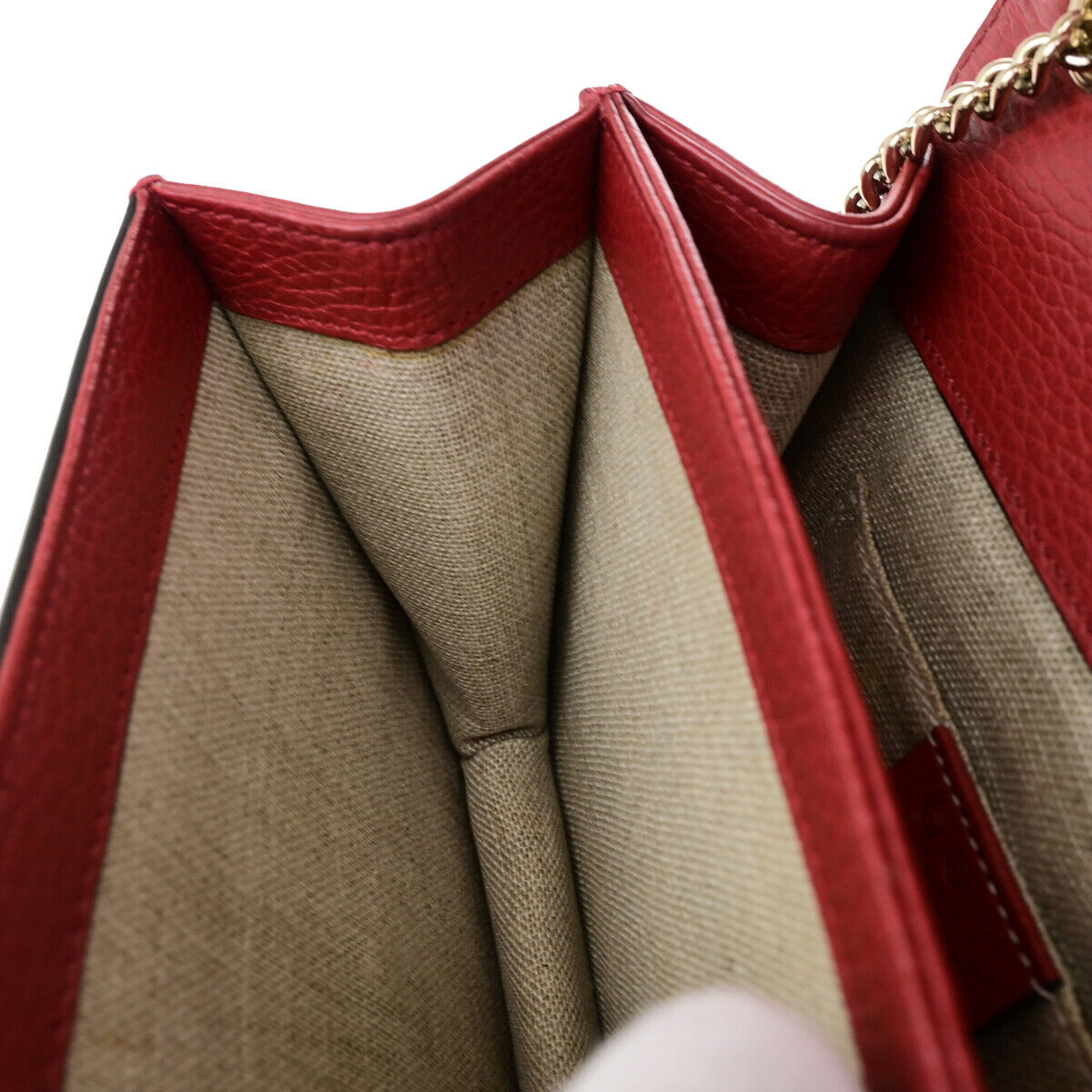 GUCCI Logo Interlocking G Chain Mini Shoulder Bag Leather Red GHW Italy 52YG617