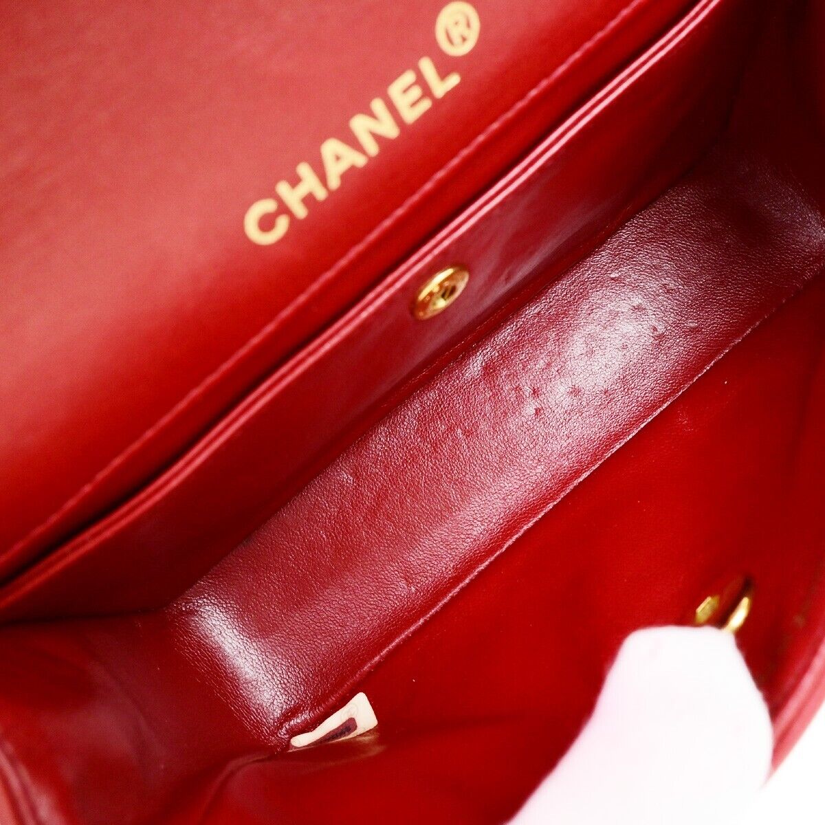 CHANEL CC Logo Mini Matelasse Chain Shoulder Bag Leather Red Vintage 310RF238