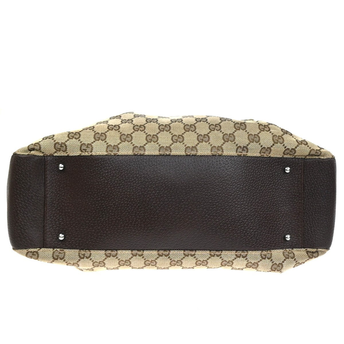 GUCCI Logo GG Pattern Shoulder Tote Bag Canvas Leather Brown 86KC878