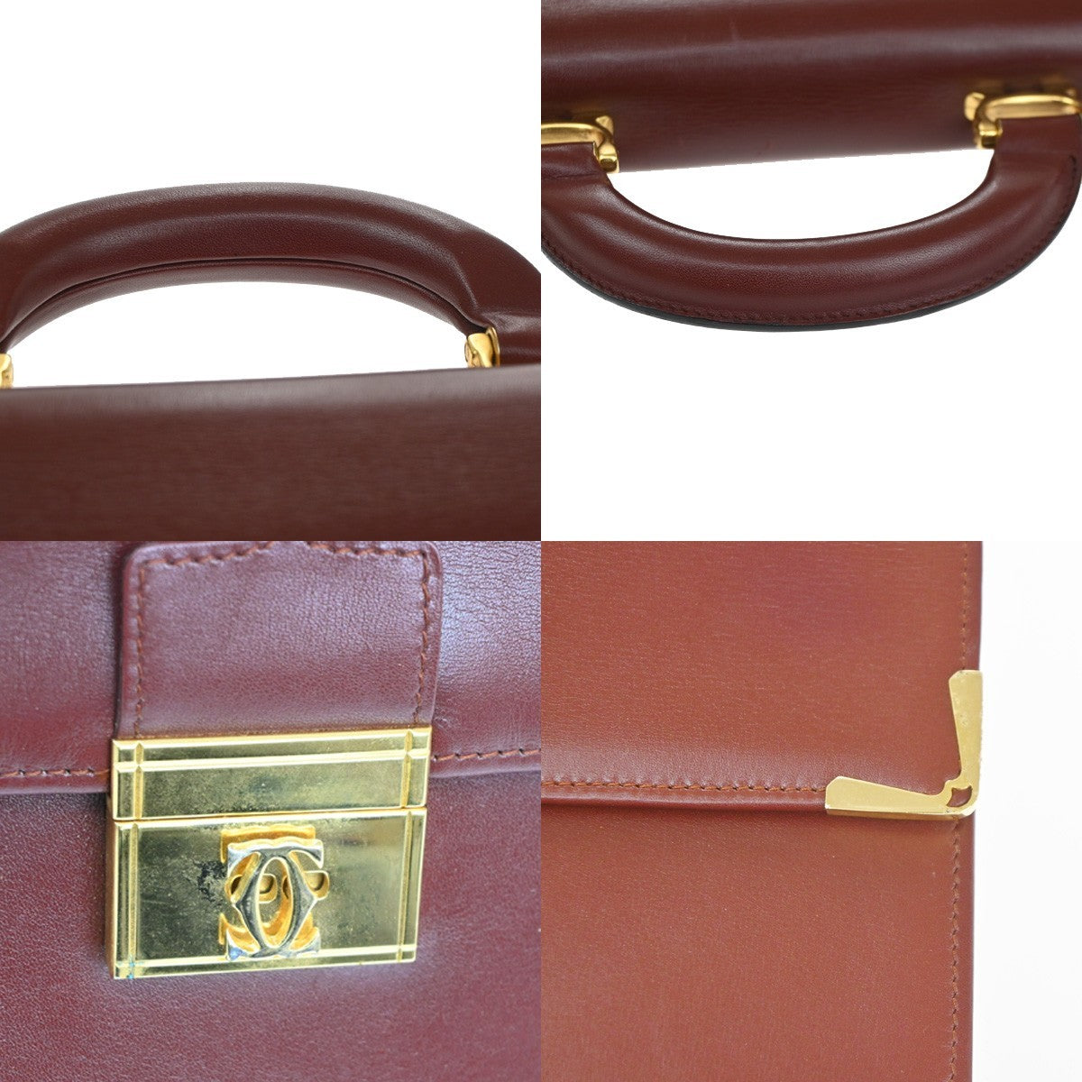 MUST DE CARTIER 2C Business Hand Bag Leather Bordeaux Red GHW Italy 31TA706
