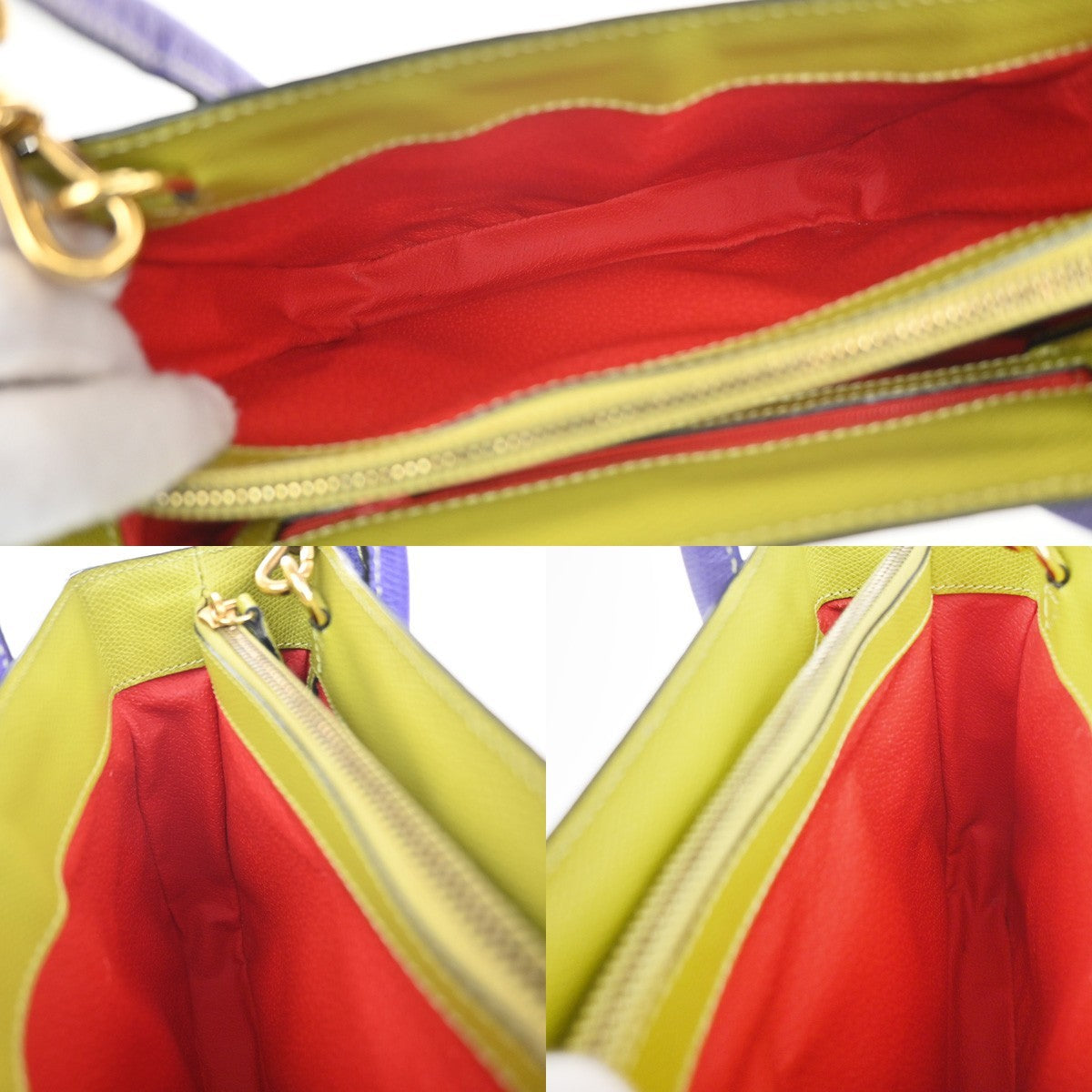 CELINE Logo 2Way Shoulder Hand Bag Leather Green Purple GHW Italy 70RL972