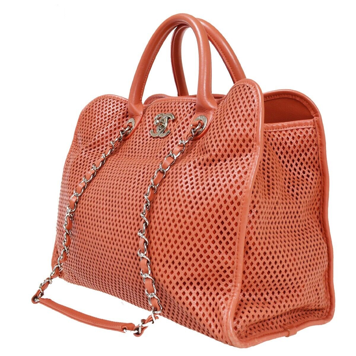 CHANEL CC French Riviera Chain 2Way Hand Bag Punching Leather ST SHW 687RH349