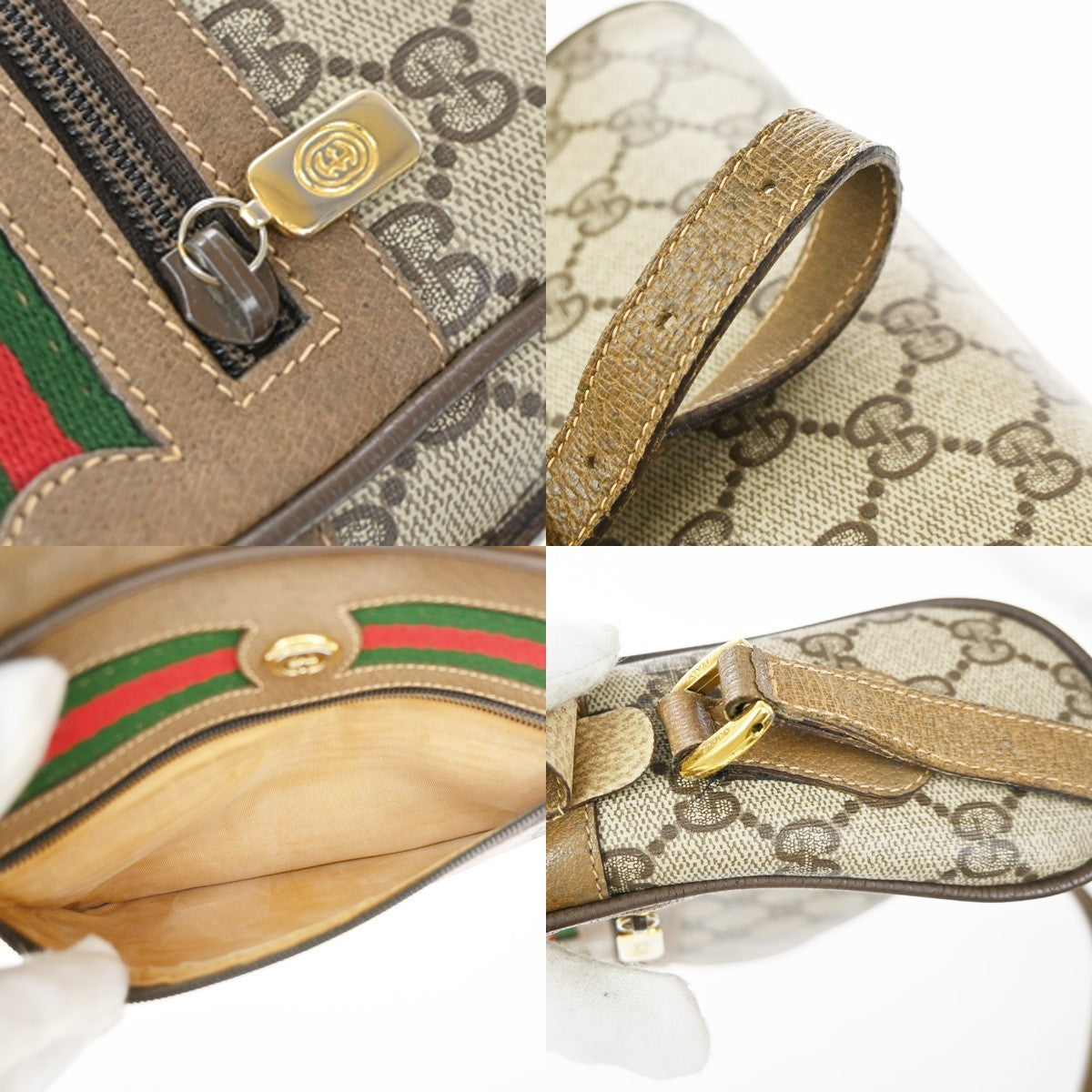 GUCCI Logo Web Sherry GG Pattern Shoulder Bag PVC Leather Brown Italy 67YJ168