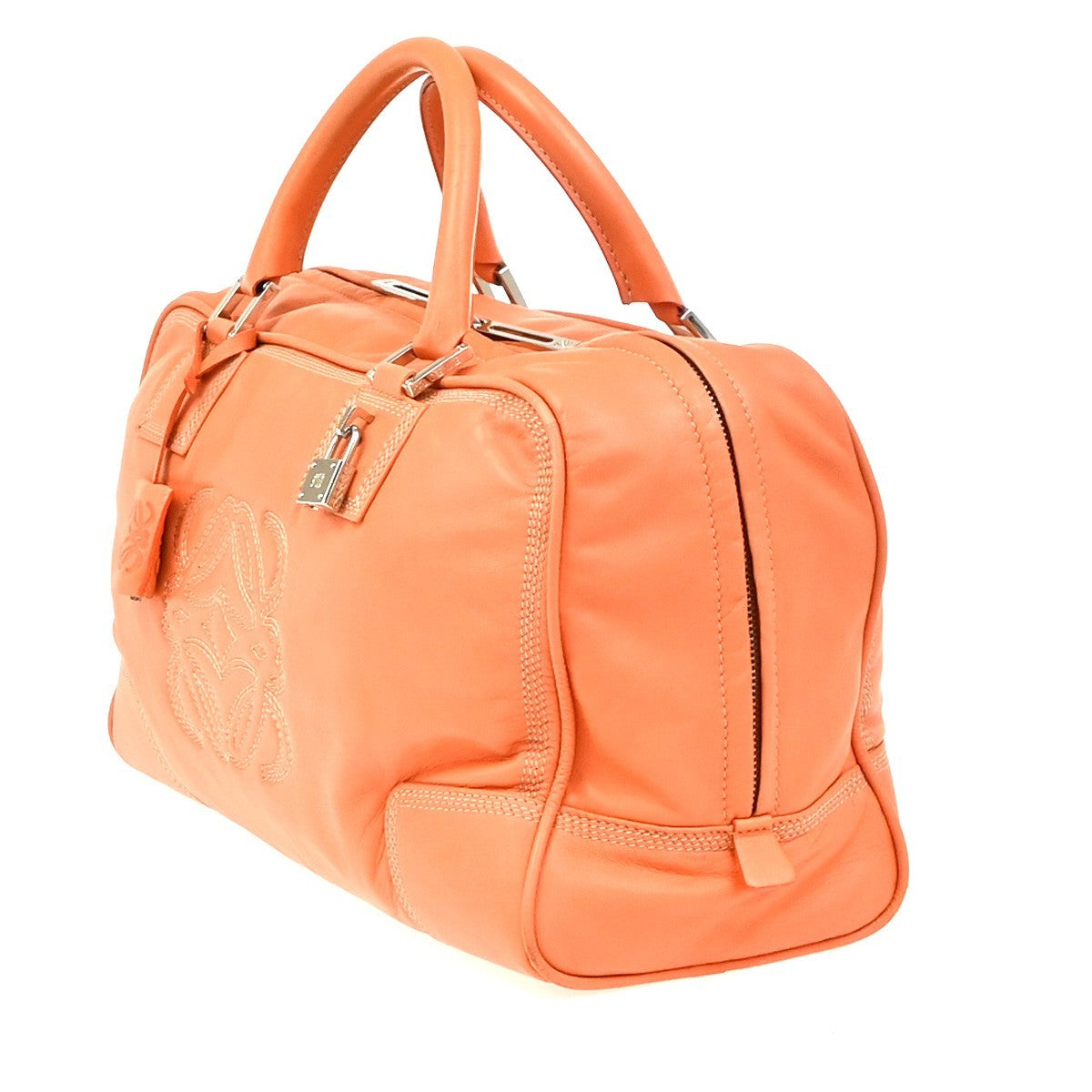 LOEWE Logo AMAZONA 36 Anagram Hand Bag Nappa Leather Orange SHW Spain 14RL980