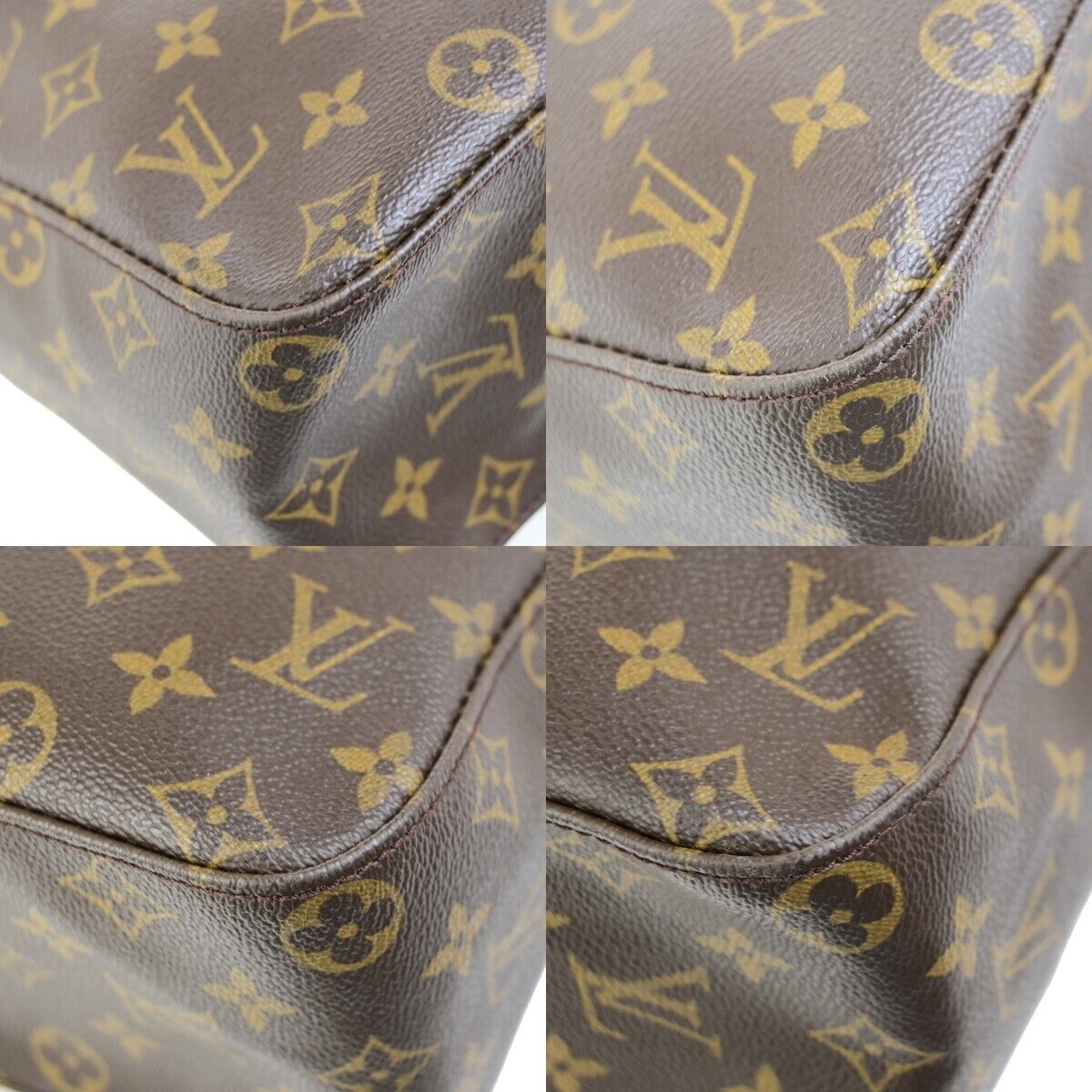 LOUIS VUITTON Logo Looping GM Shoulder Bag Monogram Leather Brown M51145 85EC883