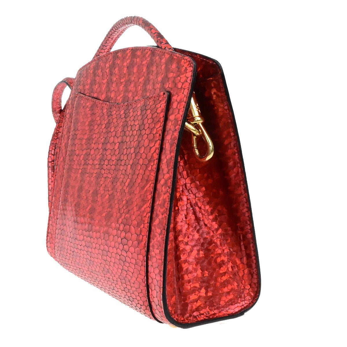 CELINE Logo Shoulder Bag Exotic Leather Red GHW Italy 65YH034