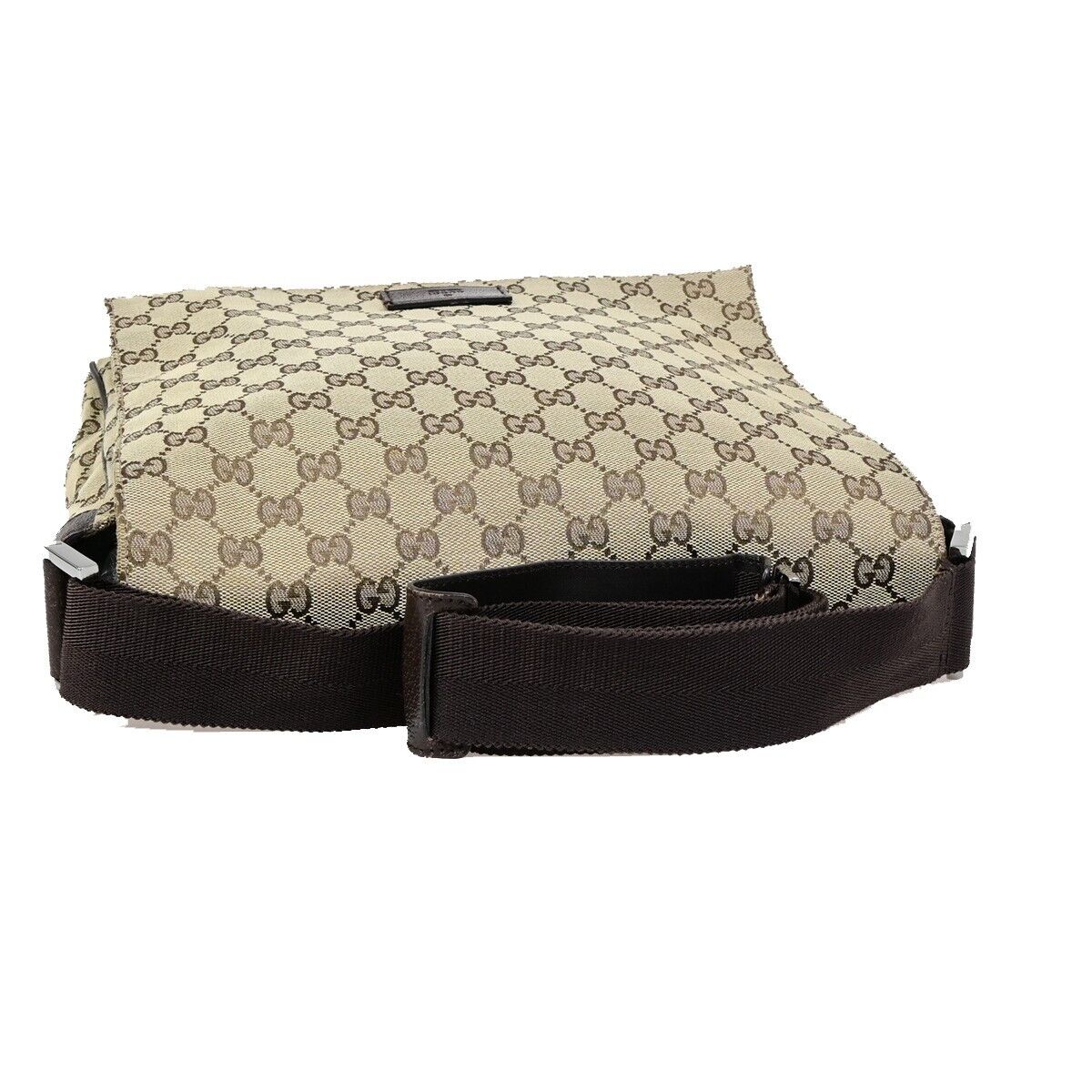GUCCI Logo GG Pattern Shoulder Bag Canvas Leather Brown Silver Italy 80EB802