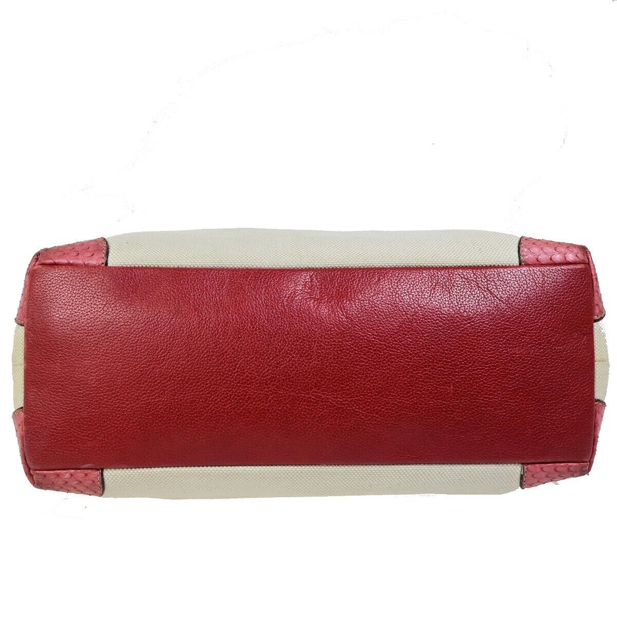 CARTIER Logo Marcello Shoulder Tote Bag Canvas Exotic Leather Beige Red 36FA996